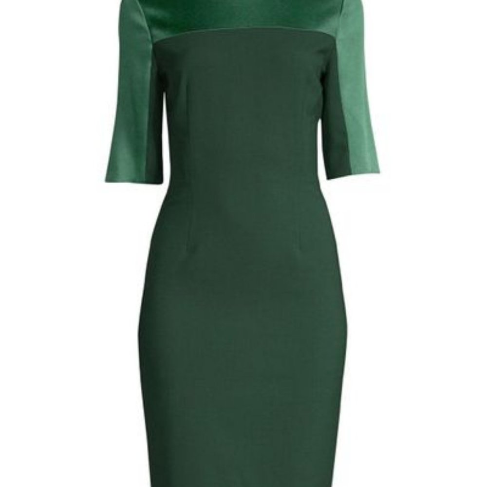 HUGO BOSS Danufa Stretch Wool Colorblock Sheath Dress In Pine Green - Picture 4 of 14